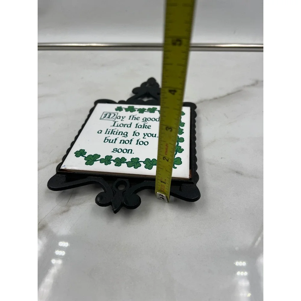 Vintage Papel Irish Blessing Trivet Wall Plaque Cast Iron Shamrock Tile 9x6